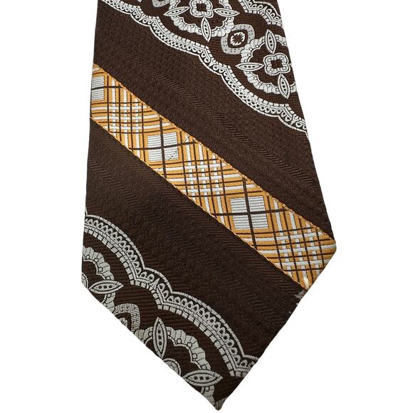 Vintage Christian Dior Necktie Mens One Size Brown Orange Cream Stripe Print - Picture 3 of 6